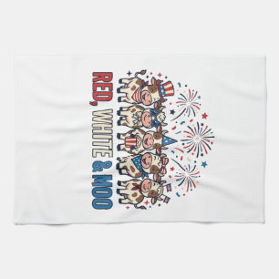 Red White and Moo Patriotic Cow Vintage Shirt_1 Tea Towel
