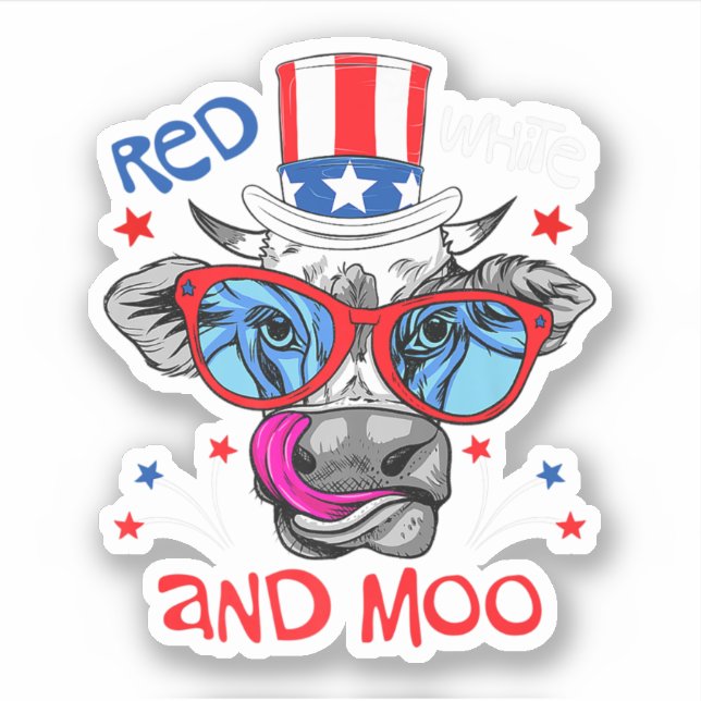 Red White And Moo Patriotic Farm Cow Usa Flag. Per (Front)