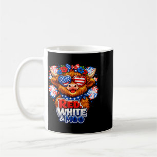 Red White And Moo Patriotic Highland Cow 4th July Coffee Mug