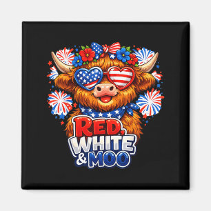 Red White And Moo Patriotic Highland Cow 4th July Magnet