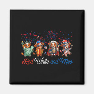 Red White And Moo Patriotic Highland Cow Funny 4th Magnet