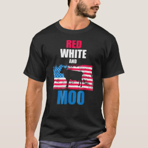 Red White And Moo Patriotic Usa Flag Cow T-Shirt