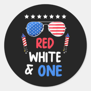 Red White And One 1st Birthday 4th Of July Indepen Classic Round Sticker