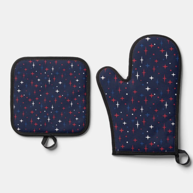 Red White and  Oven Mitt & Pot Holder Set (Front)