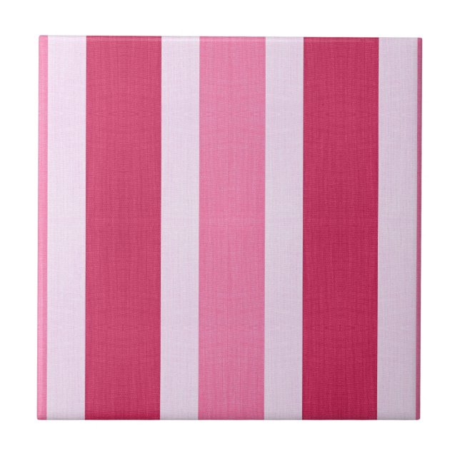 Red, White and Pink Stripes Ceramic Tile (Front)