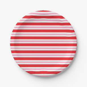 Red, White and Pink Thick and Thin Stripes Paper Plate