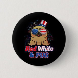 Red White And Pug Independence Day Usa Dog Lover 4 6 Cm Round Badge