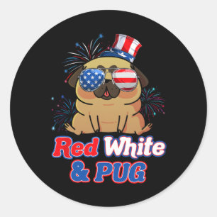 Red White And Pug Independence Day Usa Dog Lover 4 Classic Round Sticker