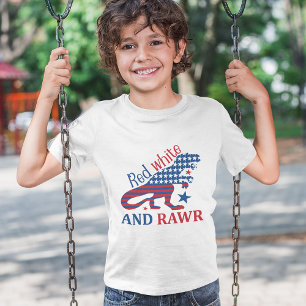 Red White and Rawr 4th of July Dinosaur Kid T-Shirt