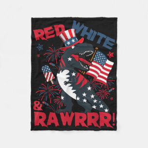 Red White And Rawr Dinosaur T Rex Patriotic 4th Of Fleece Blanket