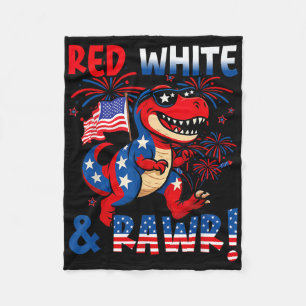 Red White And Rawr Dinosaur T Rex Patriotic 4th Of Fleece Blanket