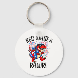 Red White And Rawr Funny Dino T-rex Dinosaurus 4th Key Ring