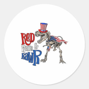 Red White And Rawr Usa Patriotic 4th Of July Dinos Classic Round Sticker
