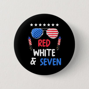 Red White And Seven 7th Birthday 4th Of July Indep 6 Cm Round Badge