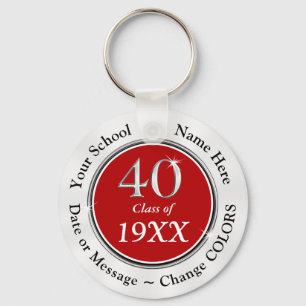 Red, White and Silver 40th Class Reunion Favours Key Ring