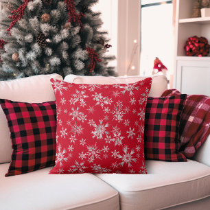 Red, White and Silver Stylish Snowflake Cushion