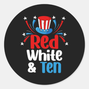 Red White And Ten 4th Of July 10th Birthday Indepe Classic Round Sticker