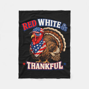 Red White And Thankful Funny Turkey Thanksgiving Fleece Blanket