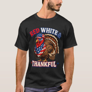 Red White And Thankful Funny Turkey Thanksgiving T-Shirt