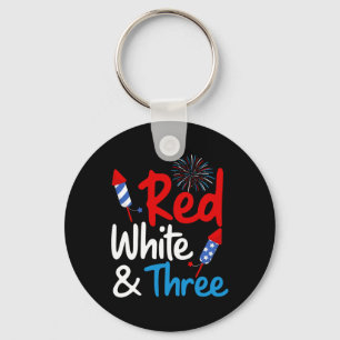 Red White And Three 3rd Birthday 4th Of July Indep Key Ring