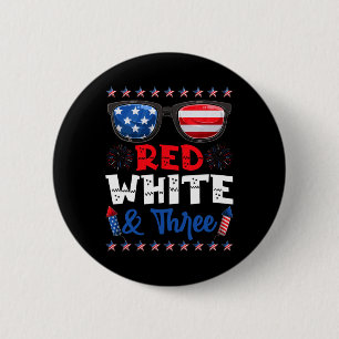 Red White And Three 3rd Birthday Usa American Flag 6 Cm Round Badge