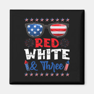 Red White And Three 3rd Birthday Usa American Flag Magnet