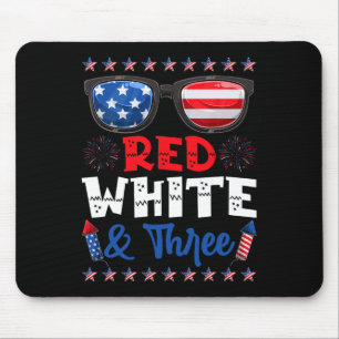Red White And Three 3rd Birthday Usa American Flag Mouse Pad