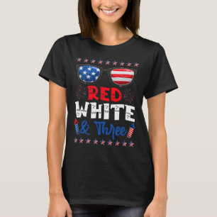 Red White And Three 3rd Birthday Usa American Flag T-Shirt