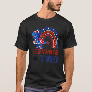 Red White And Two 2nd Birthday 4th Of July Dinosau T-Shirt