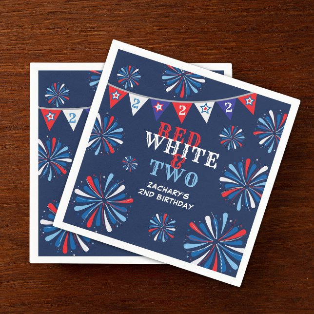 Red White and TWO 2nd Birthday Napkin (Creator Uploaded)