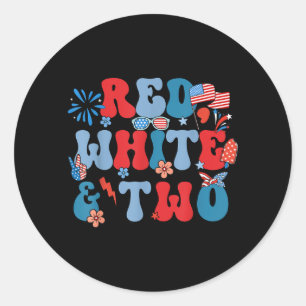 Red White and Two 2nd Birthday Party 4th of July Classic Round Sticker