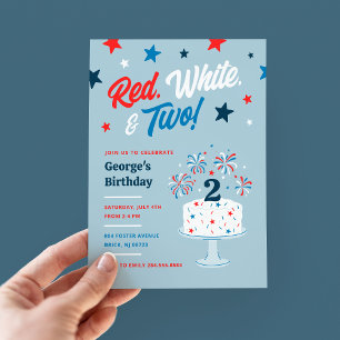 Red White and Two 2nd Birthday Party Invitation