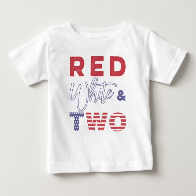 Red White and TWO 2nd Birthday T-shirt (Front)