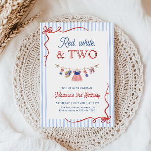 Red White and Two 4th of July 2nd Birthday Invitation