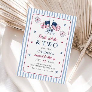 Red White and Two 4th of July 2nd Birthday Invitation
