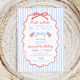Red White and Two 4th of July 2nd Birthday Invitation