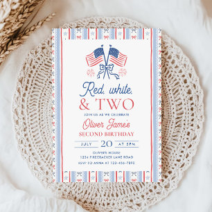 Red White and Two 4th of July 2nd Birthday Invitation