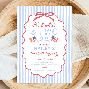 Red White and Two 4th of July 2nd Birthday Invitation