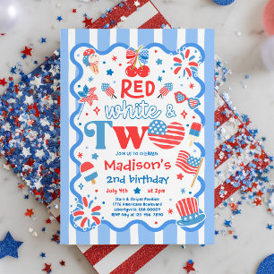 Red White And Two 4th Of July 2nd Birthday Party Invitation