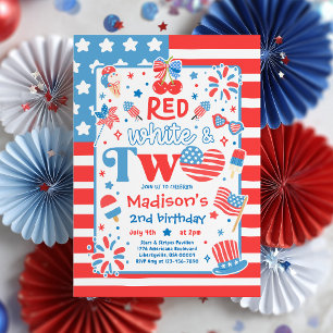 Red White And Two 4th Of July 2nd Birthday Party Invitation