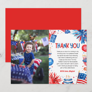 Red White and Two 4th Of July Birthday Thank you Invitation