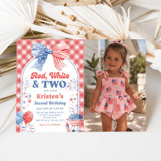 Red White and Two 4th of July Second Birthday Invitation