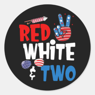 Red White And Two Birthday 4th Of July American 2n Classic Round Sticker