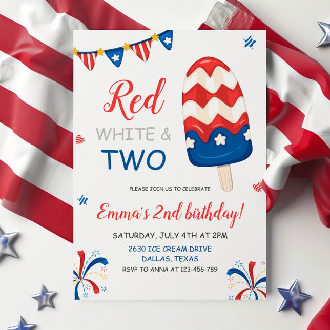 Red White and Two Birthday Invitation (Creator Uploaded)