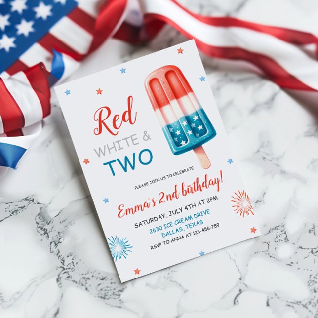 Red White and Two Birthday Invitation (Creator Uploaded)