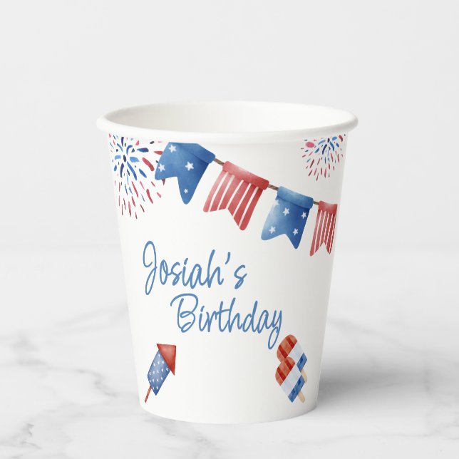 Red White and Two Birthday Party Paper Cups (Front)