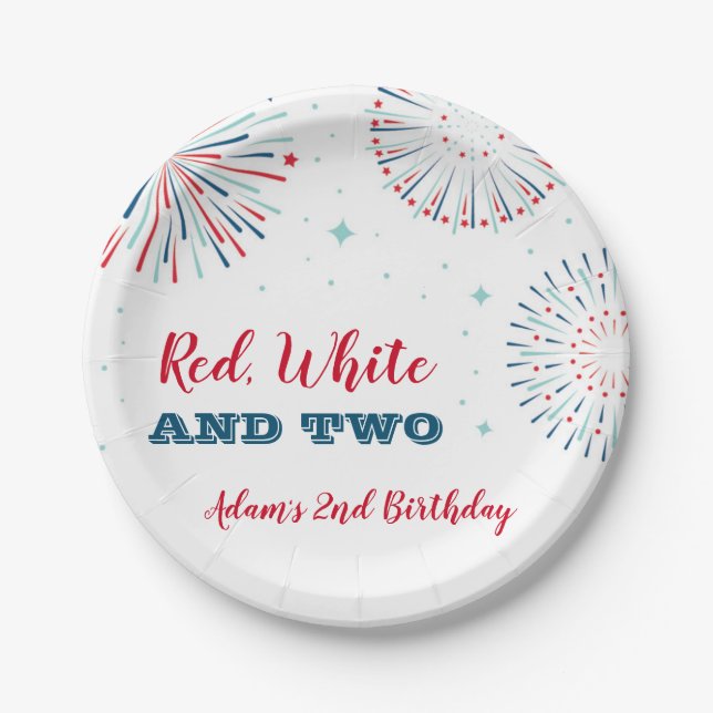 Red, White and Two Birthday Plates (Front)