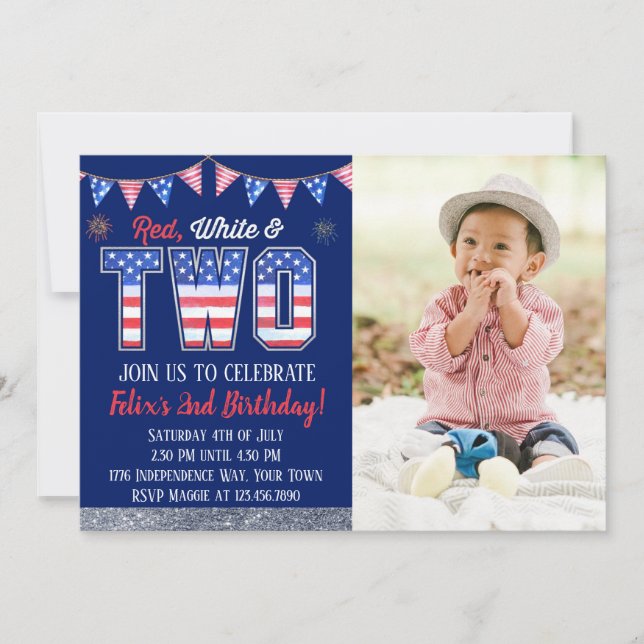 Red White And TWO Boys 4th of July Birthday Invitation (Front)