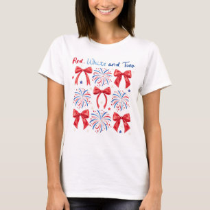 Red White and Two July Girl 2nd Birthday Party T-Shirt