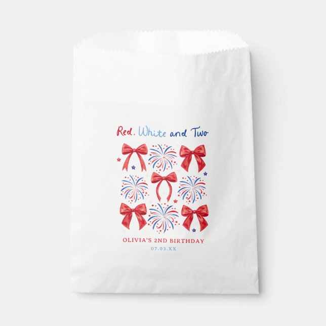 Red White and Two July Girl 2nd Birthday Treats Favour Bag (Front)